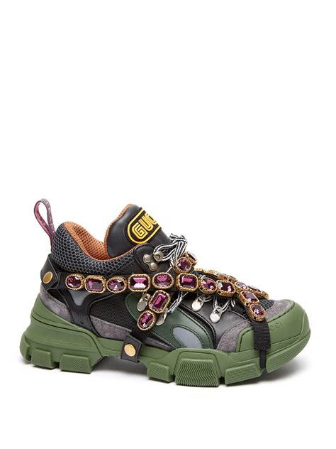 bright green gucci sneakers|Gucci flashtrek sneakers with crystals.